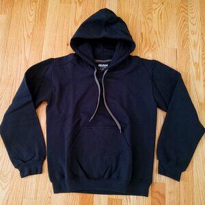 Vintage Men Gildan Premium Cotton Hoodie Pullover Blank Black kangaroo pocket S